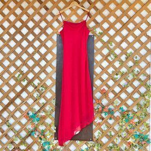 Vintage Tall Girl Red Glitter Maxi Dress Asymmetrical Hem Spag Strap Size 12Tall